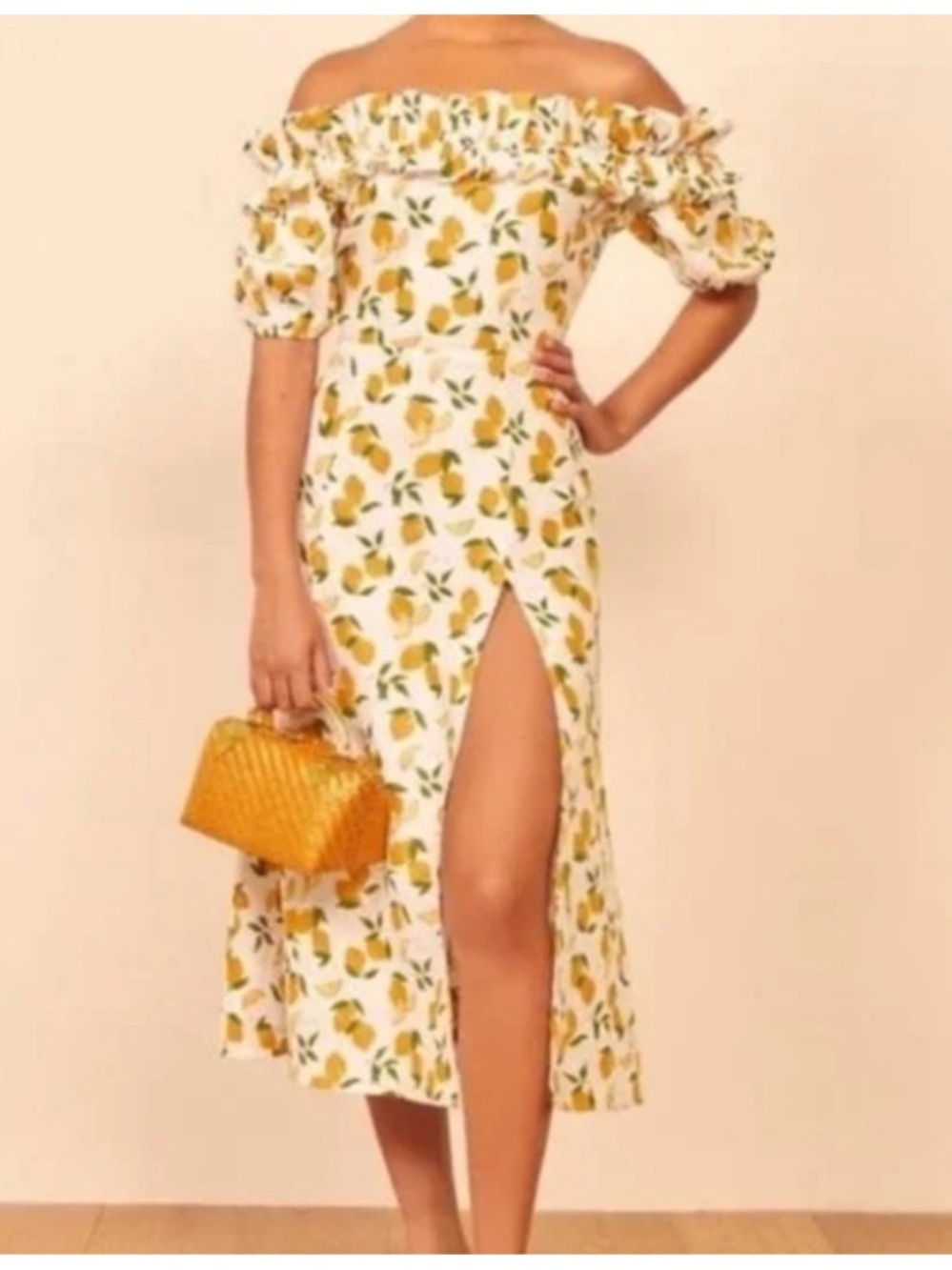 NWT Reformation Marley Linen Midi Dress LEMONADE Lemon Print Size 0